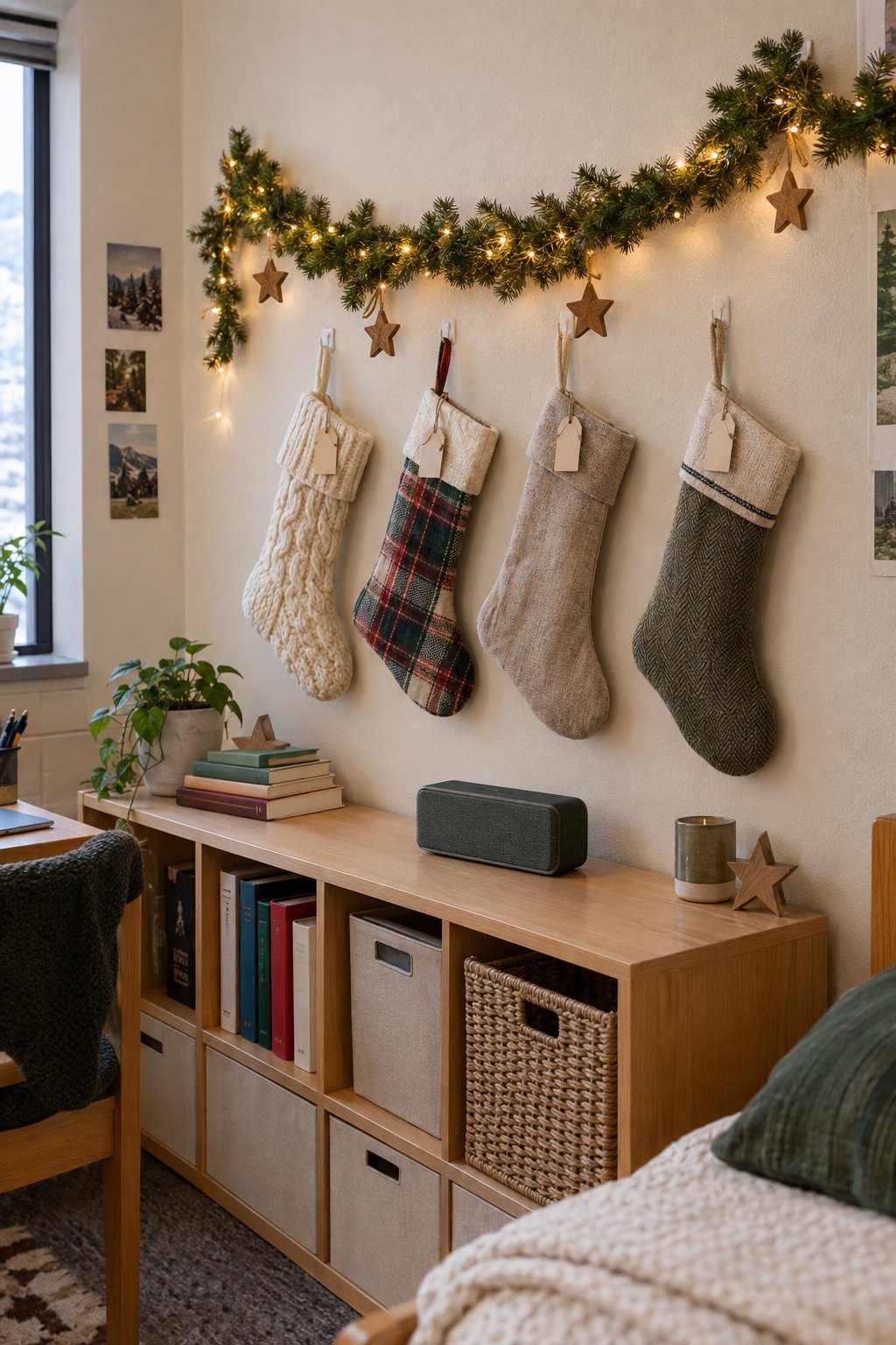 A Christmas Stocking Wall in the Dorm