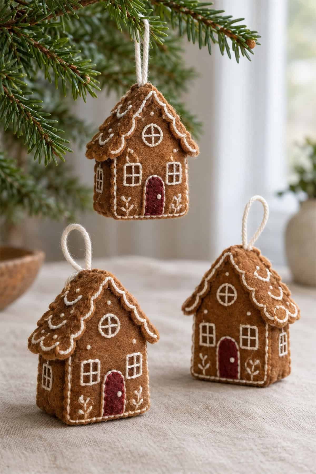 embroidered felt gingerbread houses