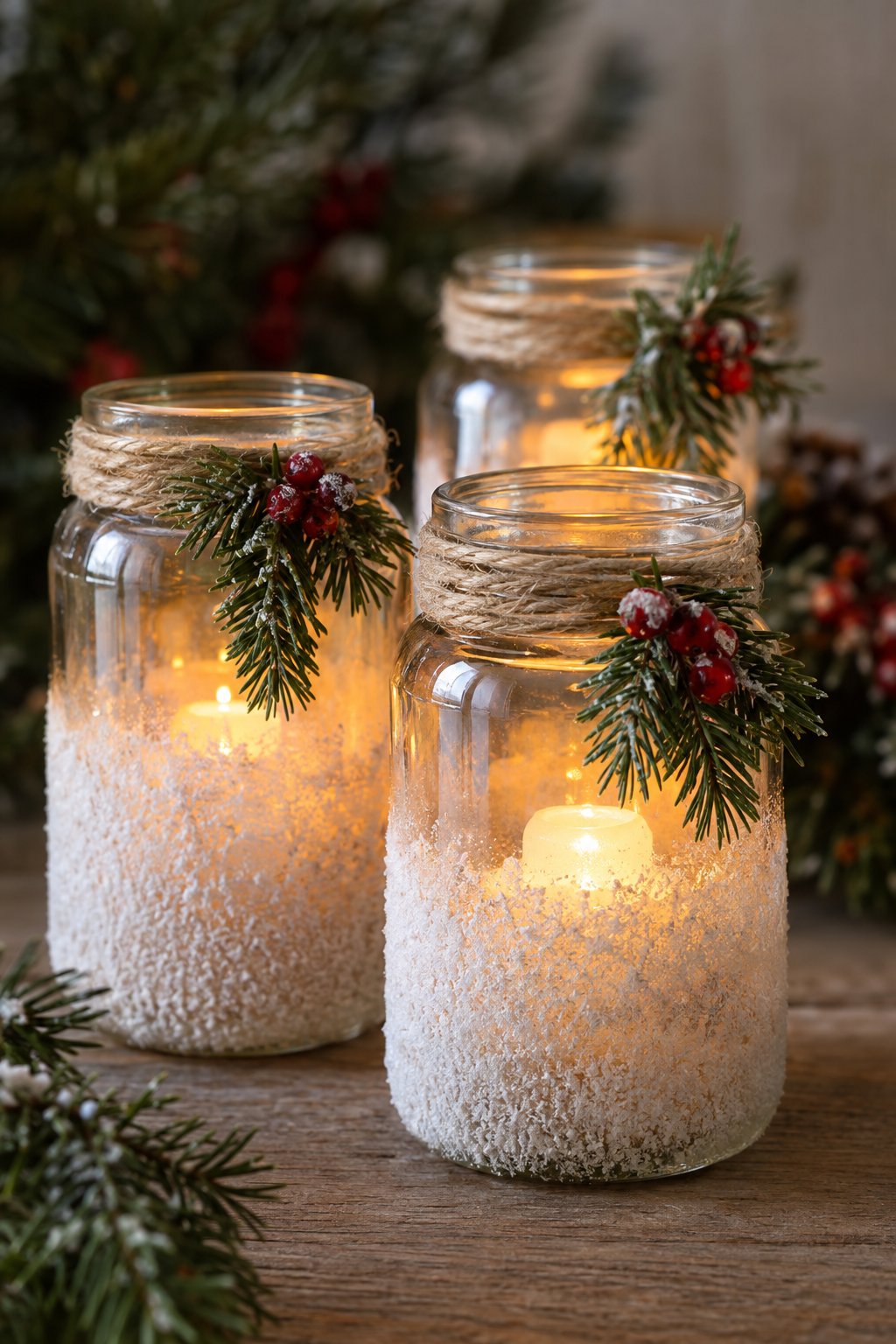 glass jar snowy lanterns