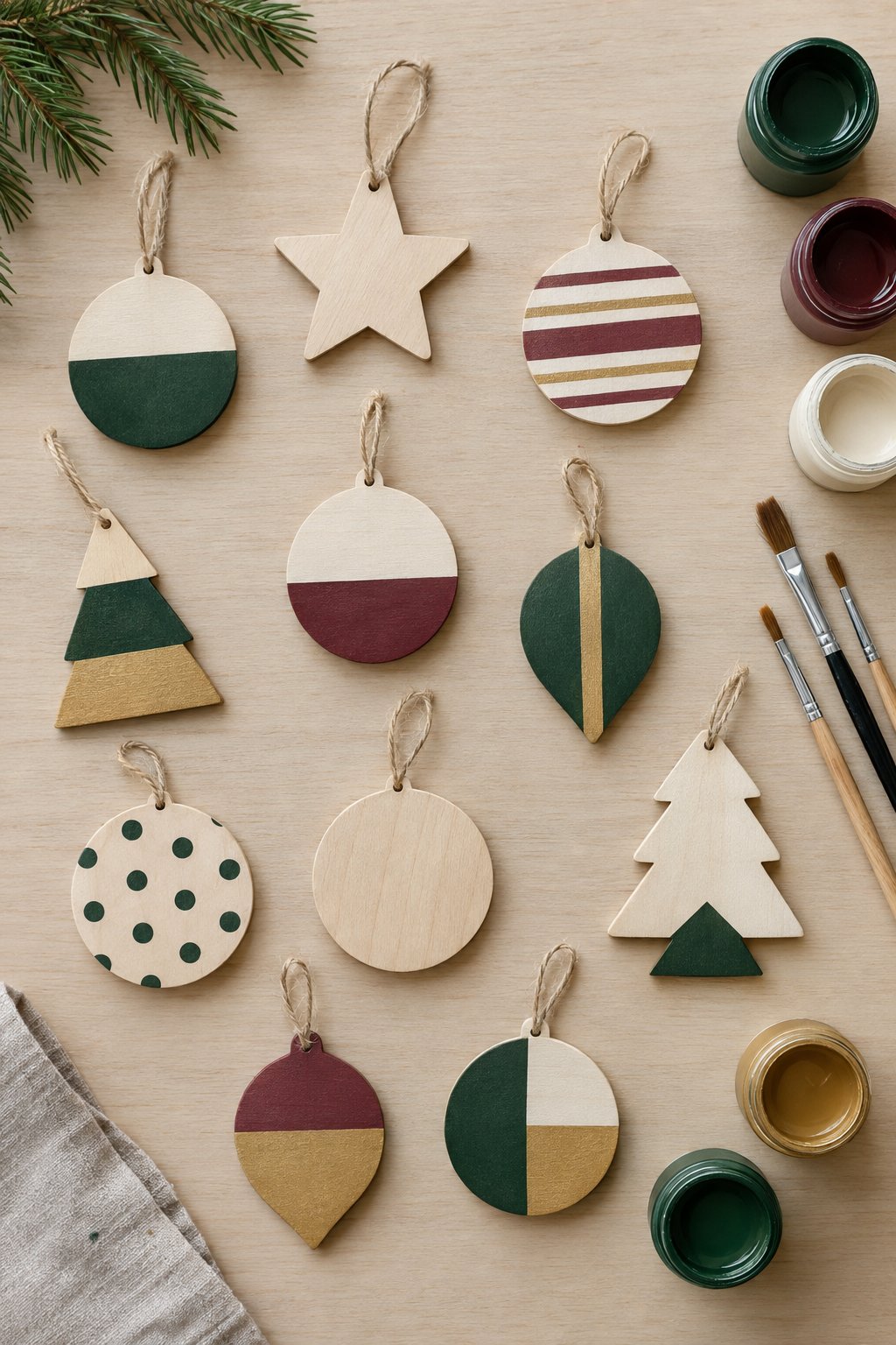 hand painted wooden ornament set