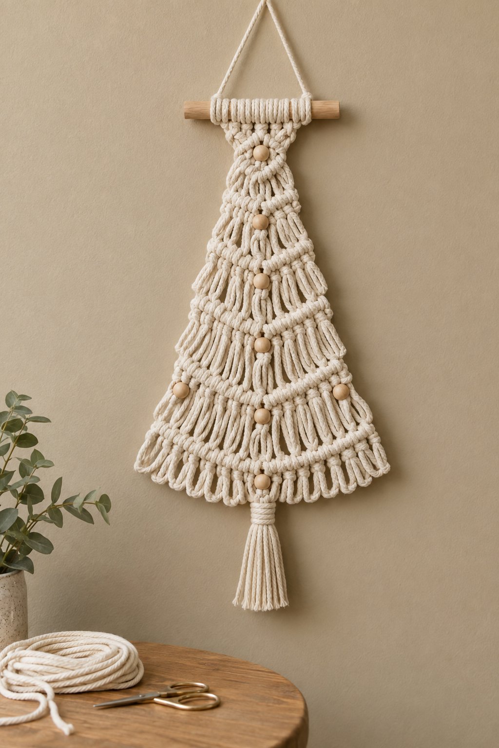 macrame christmas tree wall hanging