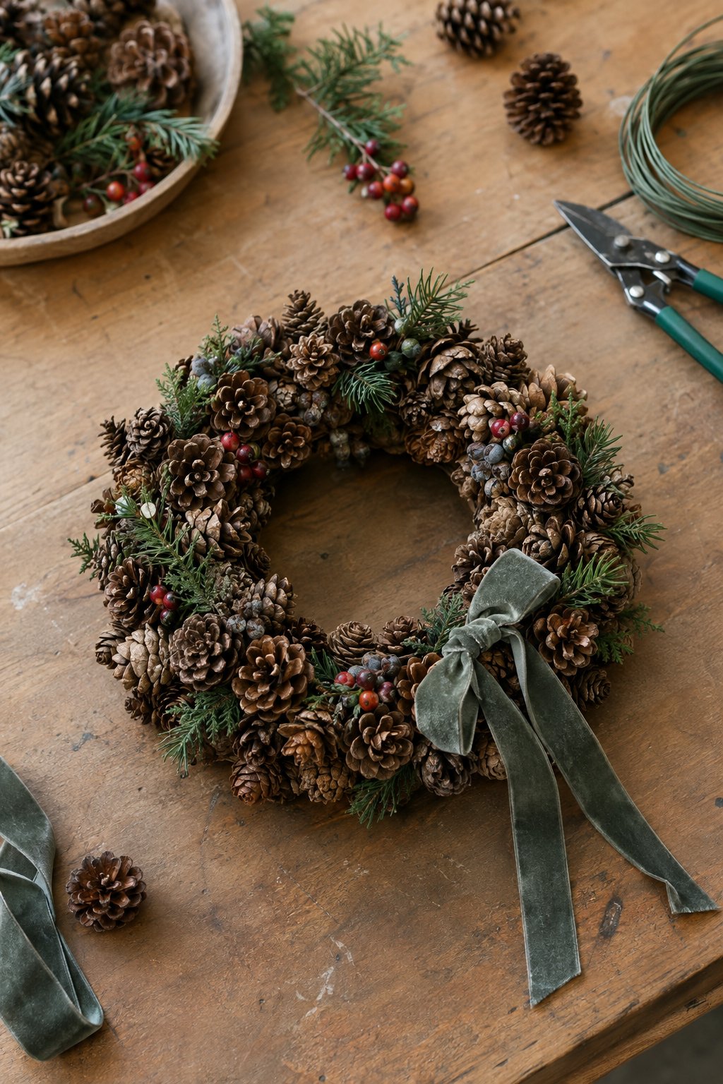 mini pinecone wreath