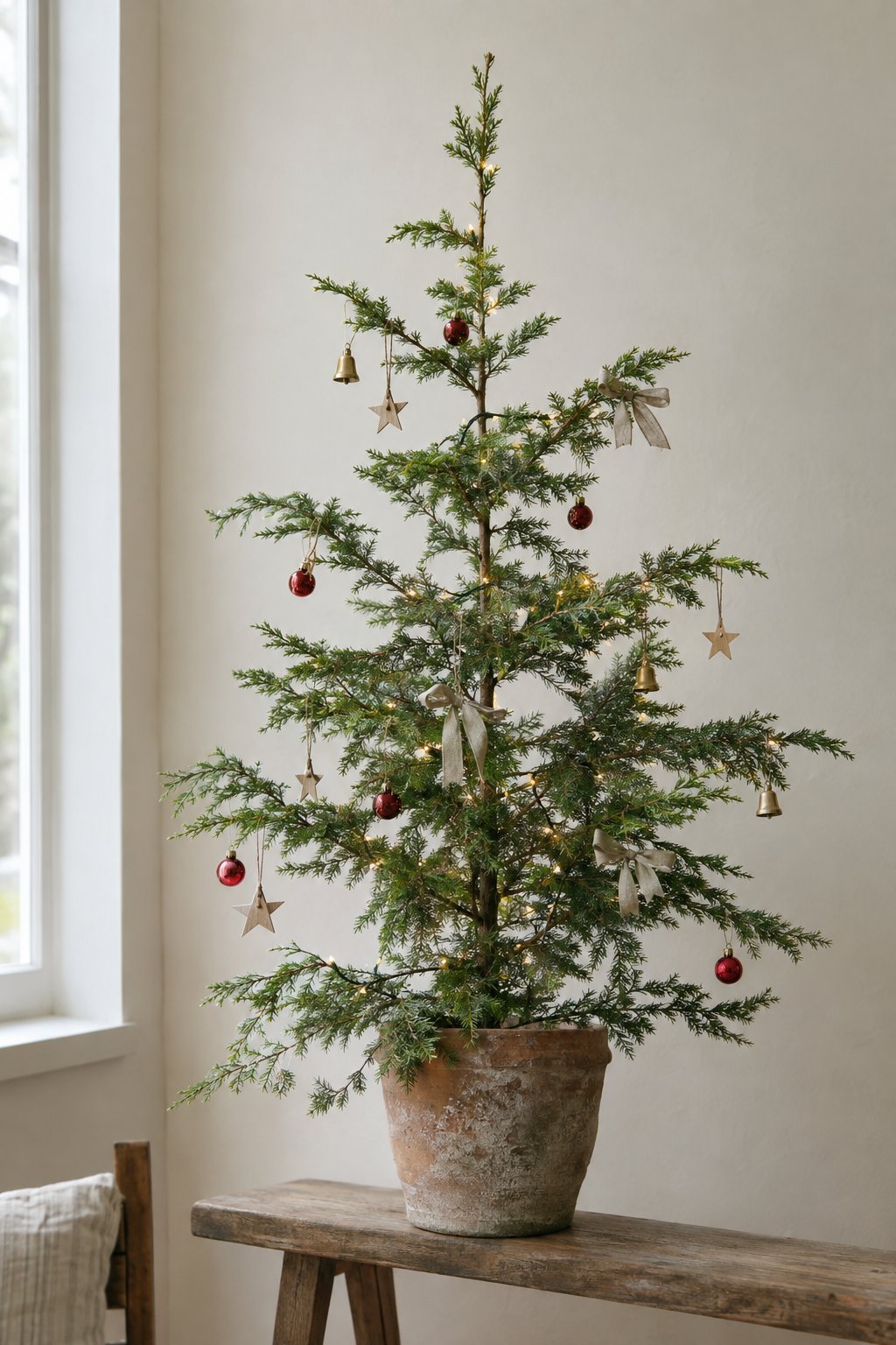 A Lightly Decorated Potted Cedar
