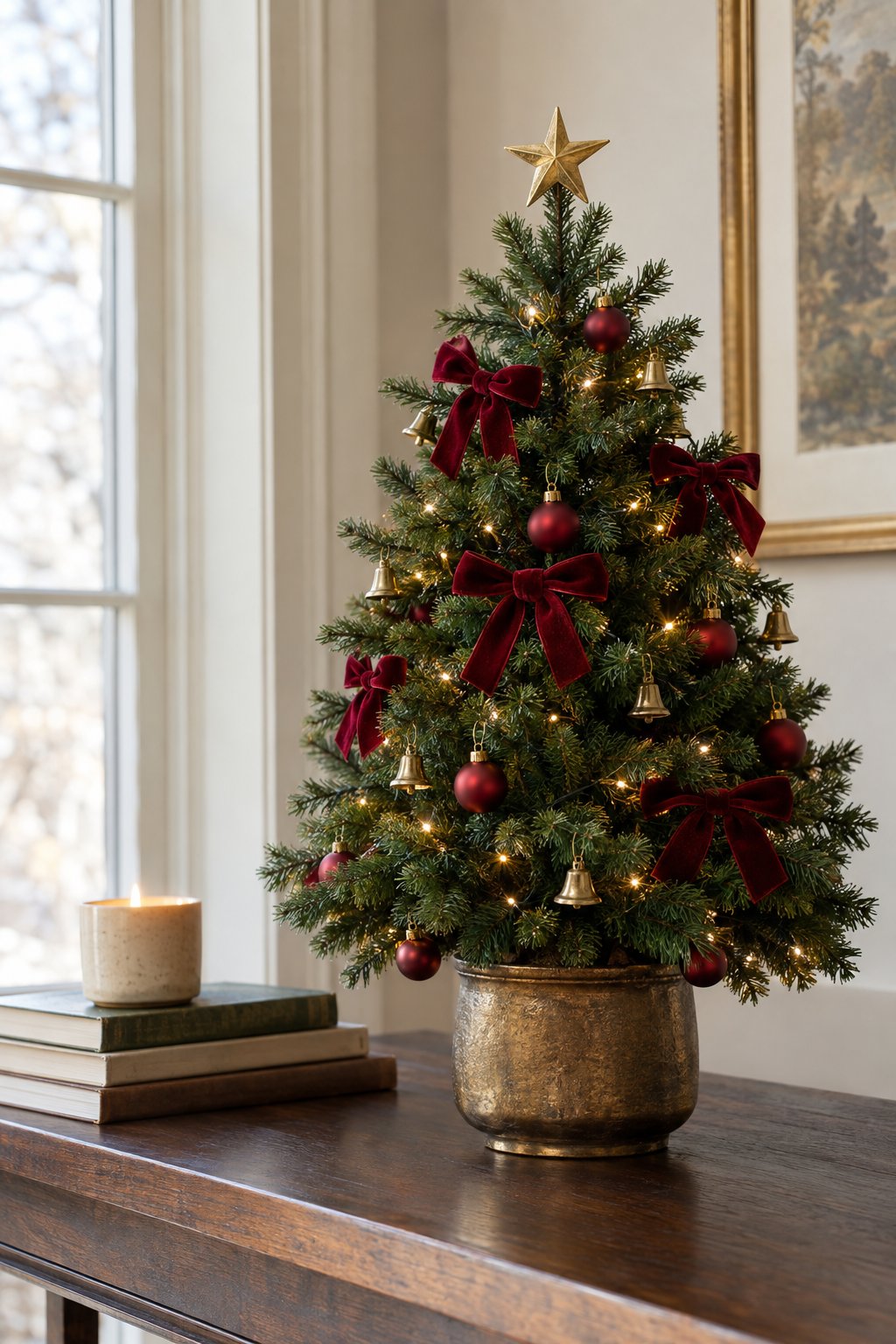Velvet Bows on a Mini Christmas Tree