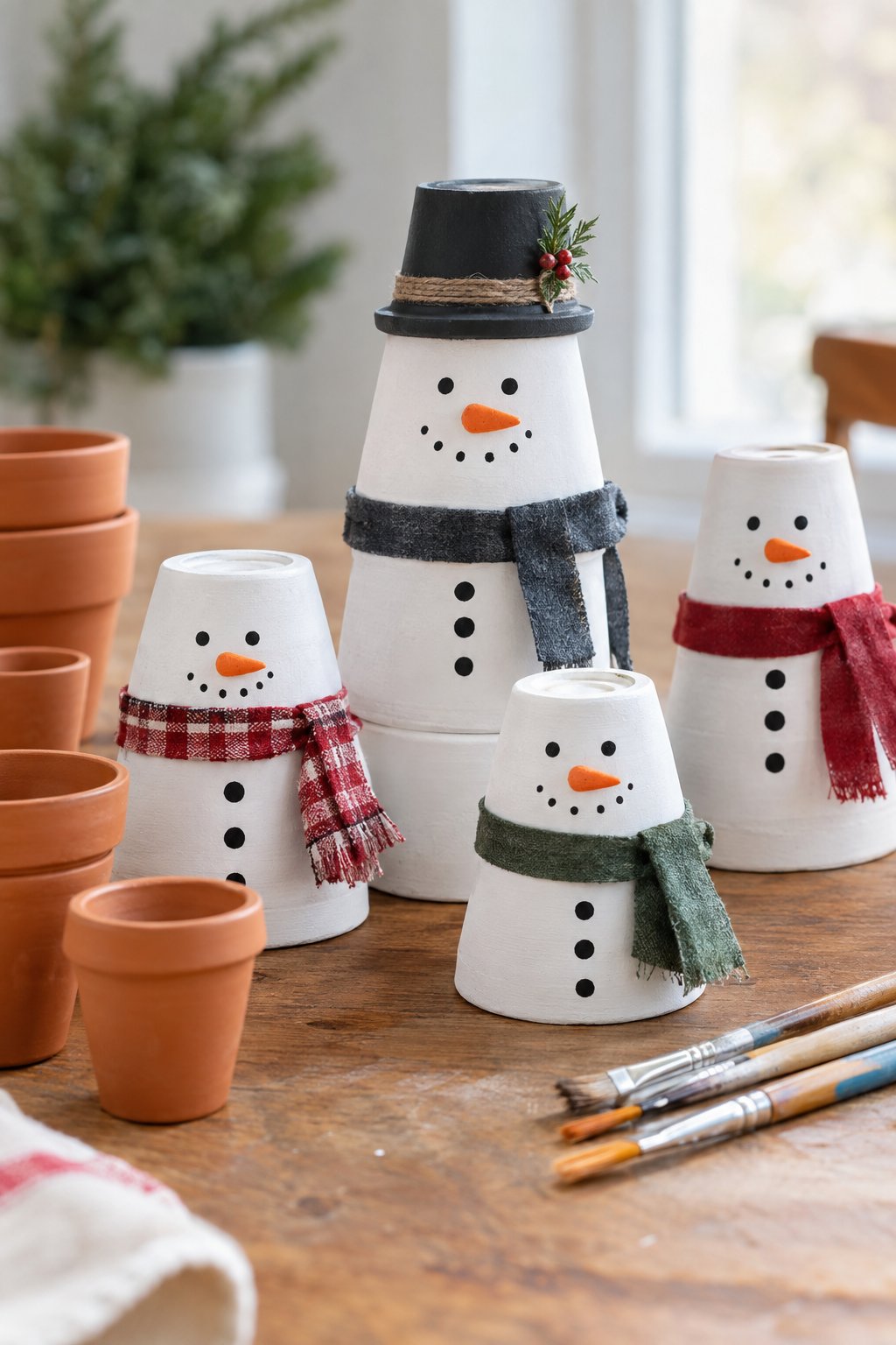 mini terracotta pot snowmen