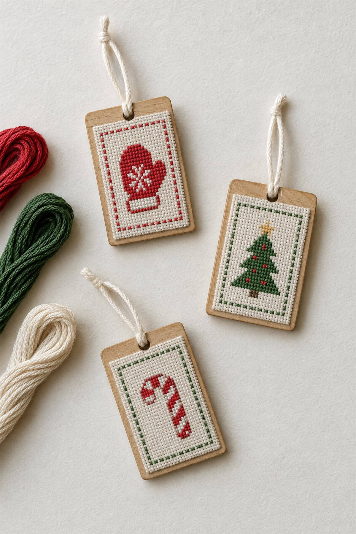 miniature cross stitch gift tags