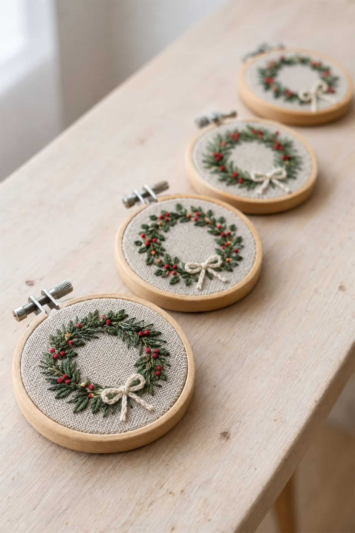 miniature embroidery hoop wreaths