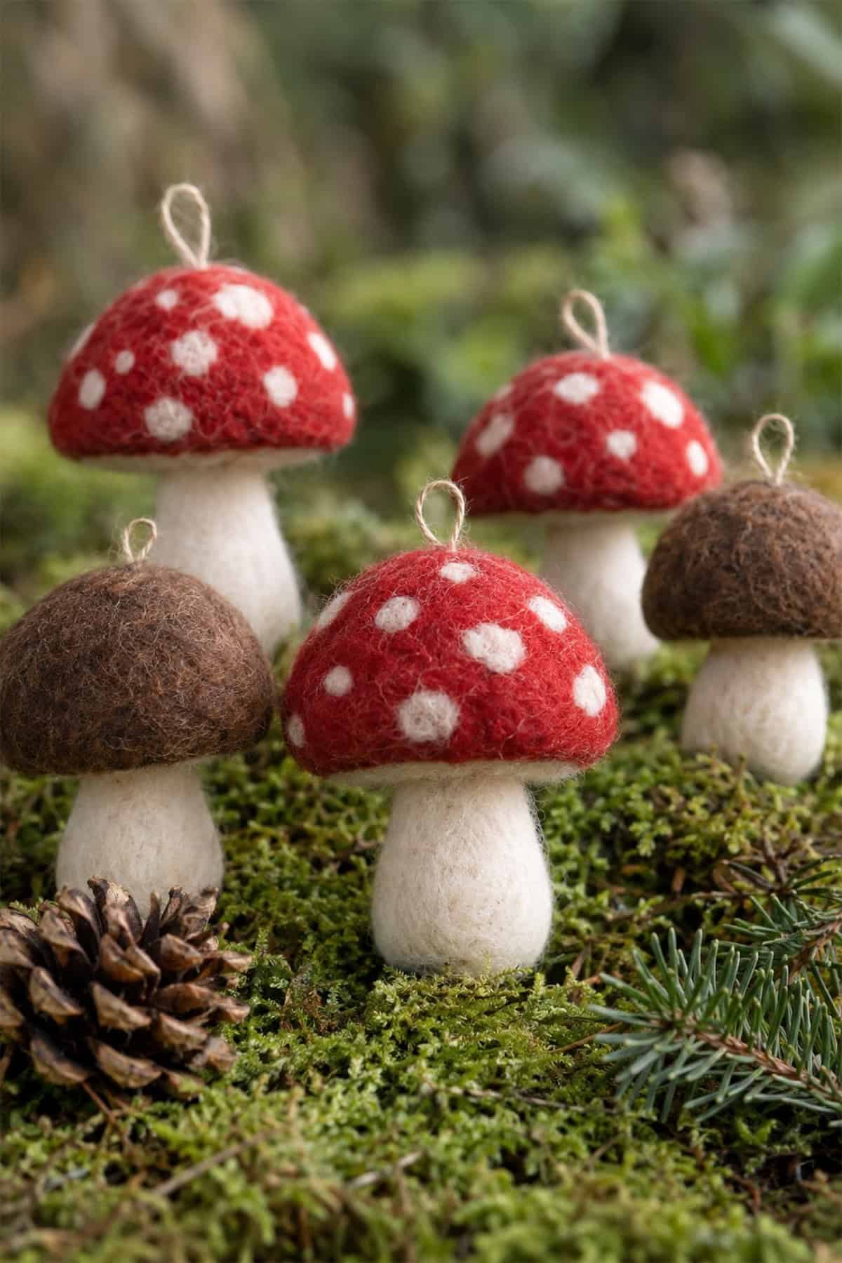 needle felted woodland mushrooms