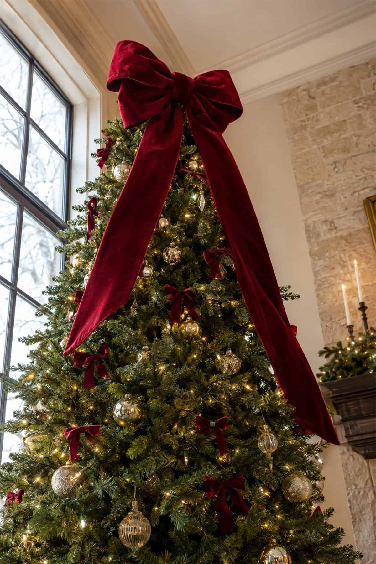 An Oversized Velvet Bow Tops the Tree