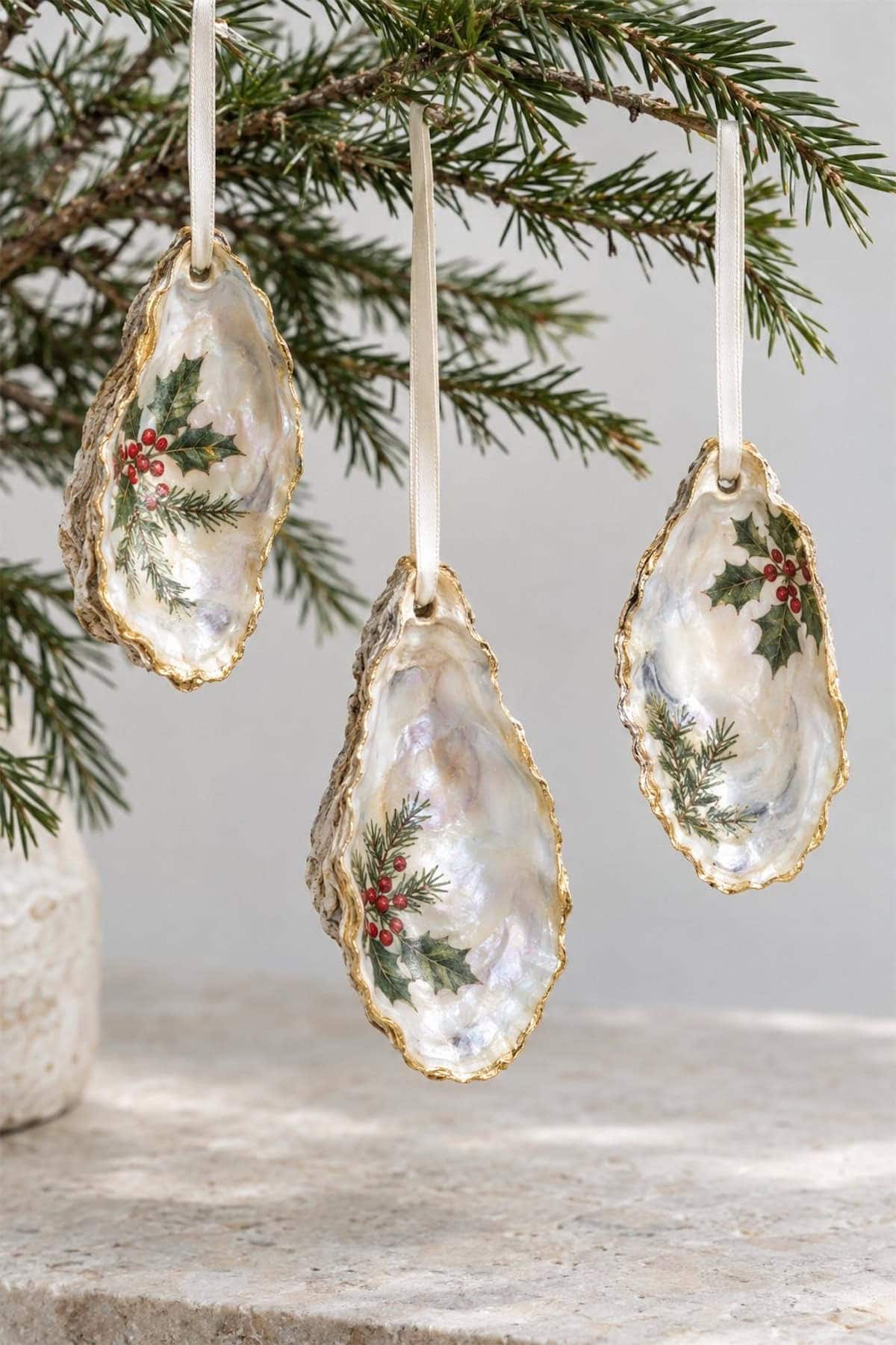 oyster shell holiday ornaments