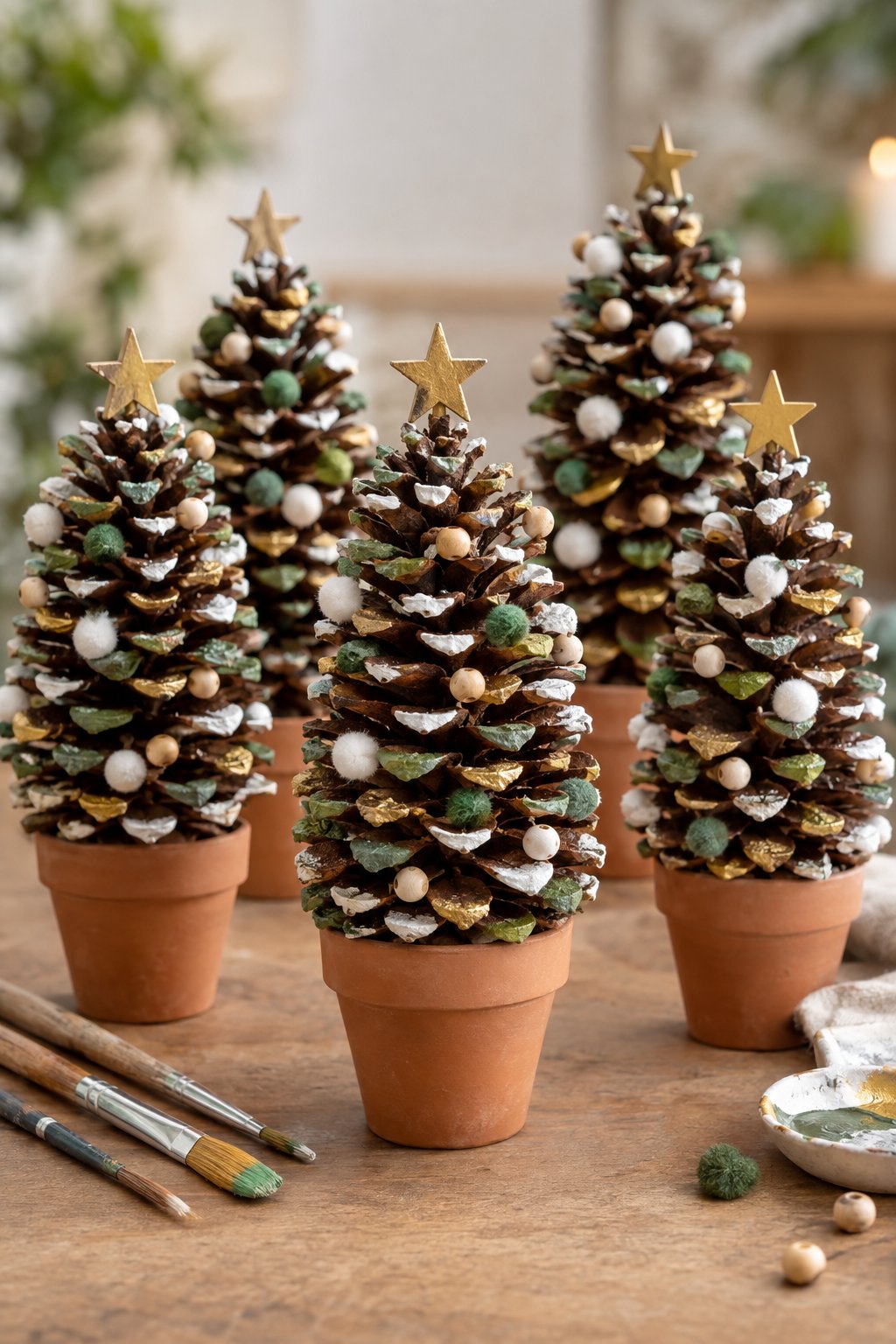 painted pinecone christmas trees