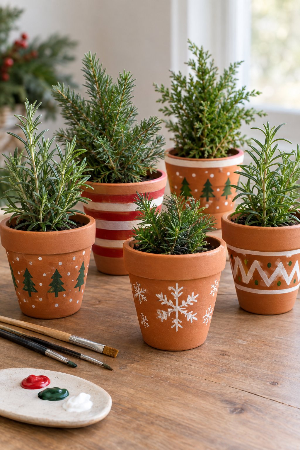 painted terracotta christmas pots