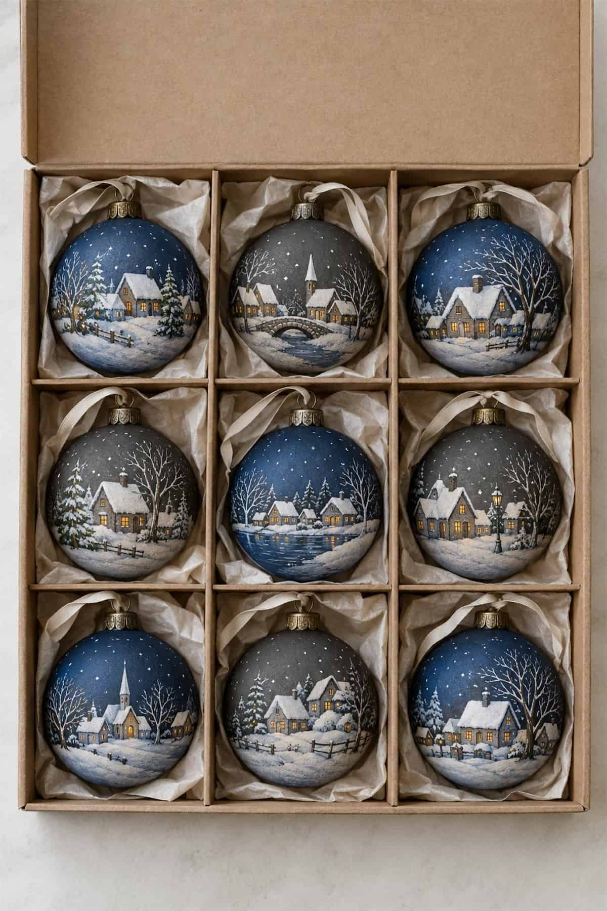 painted winter village baubles