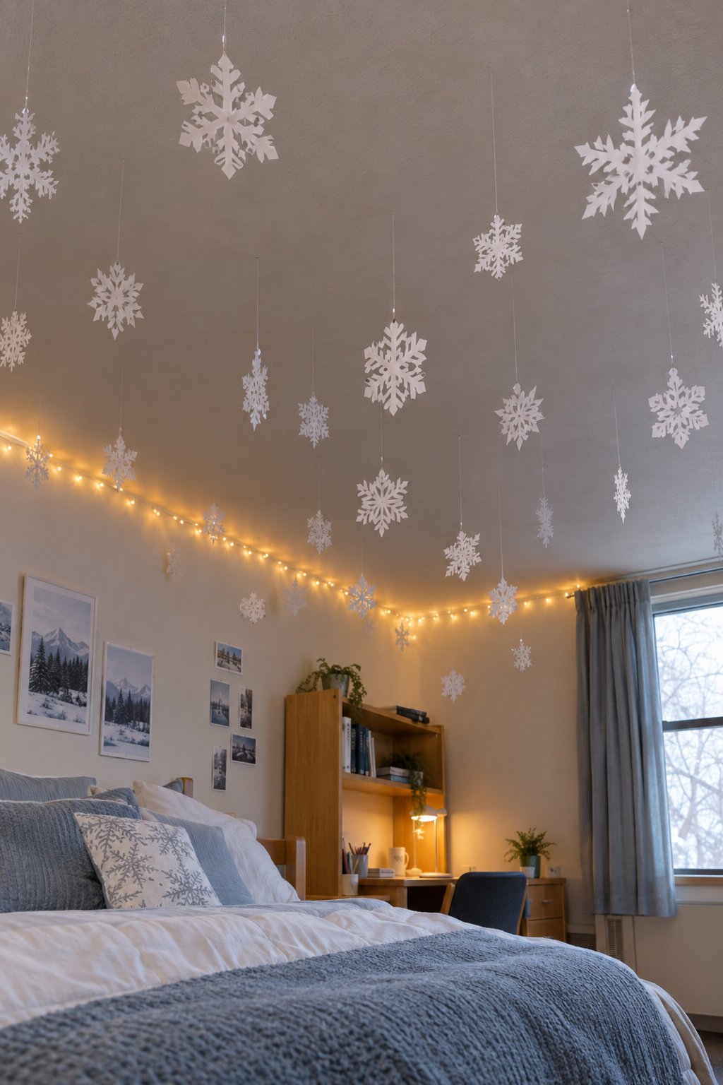 Paper Snowflakes Above a Christmas Dorm
