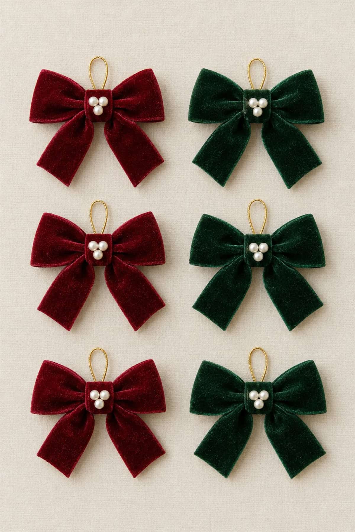 pearl and velvet bow ornaments