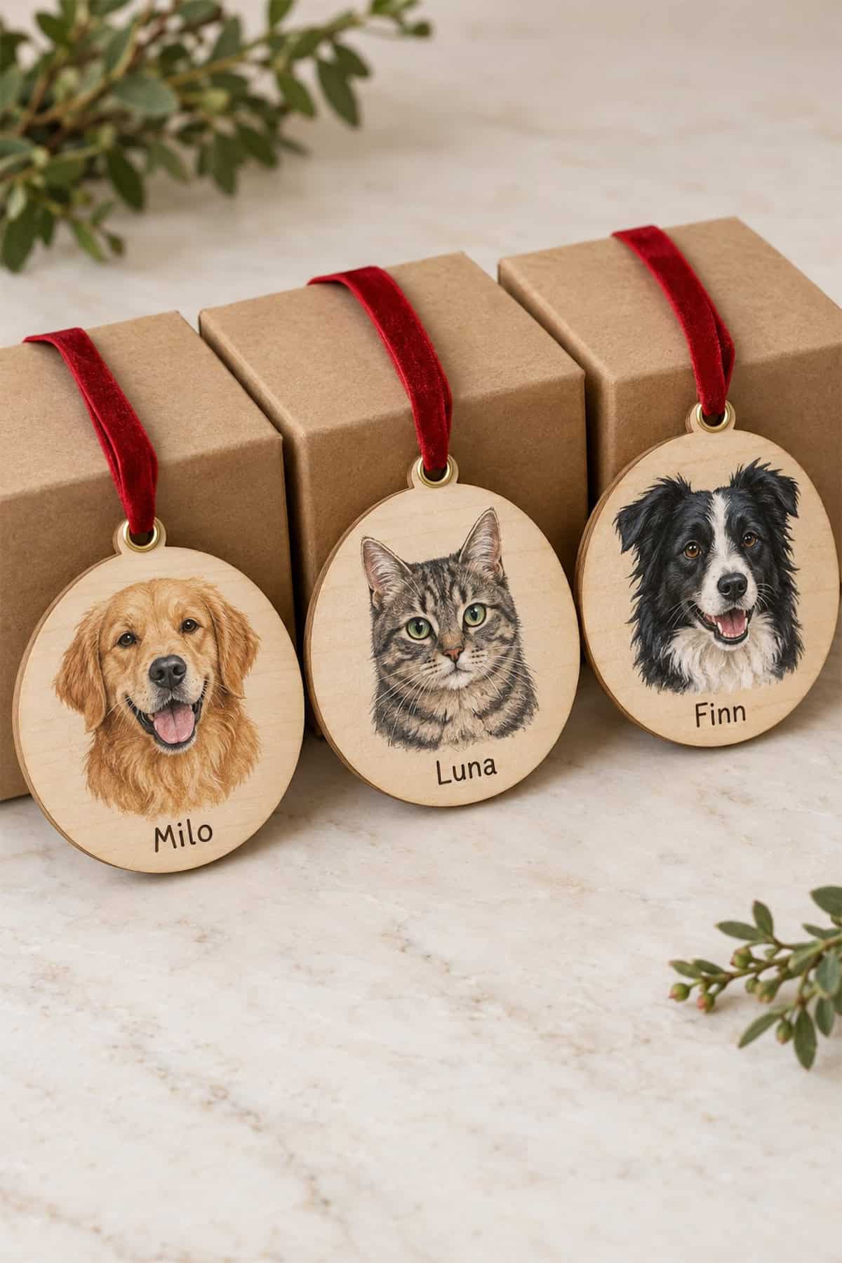 personalized wooden pet portrait ornaments