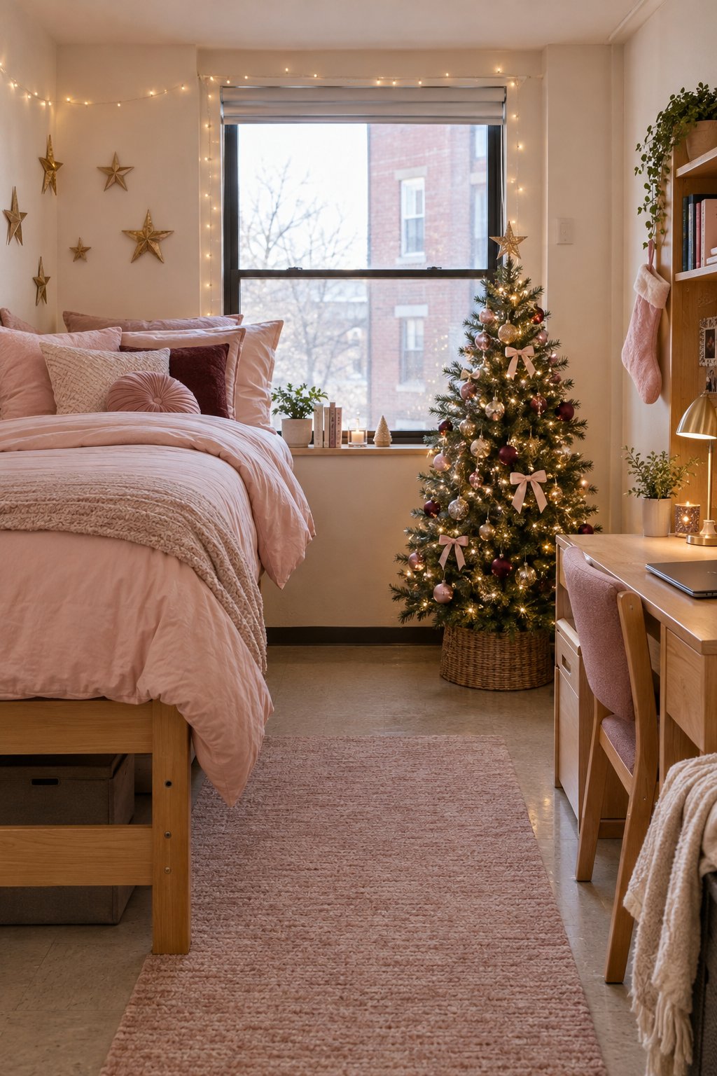 Pink Christmas Accents for a Dorm Room