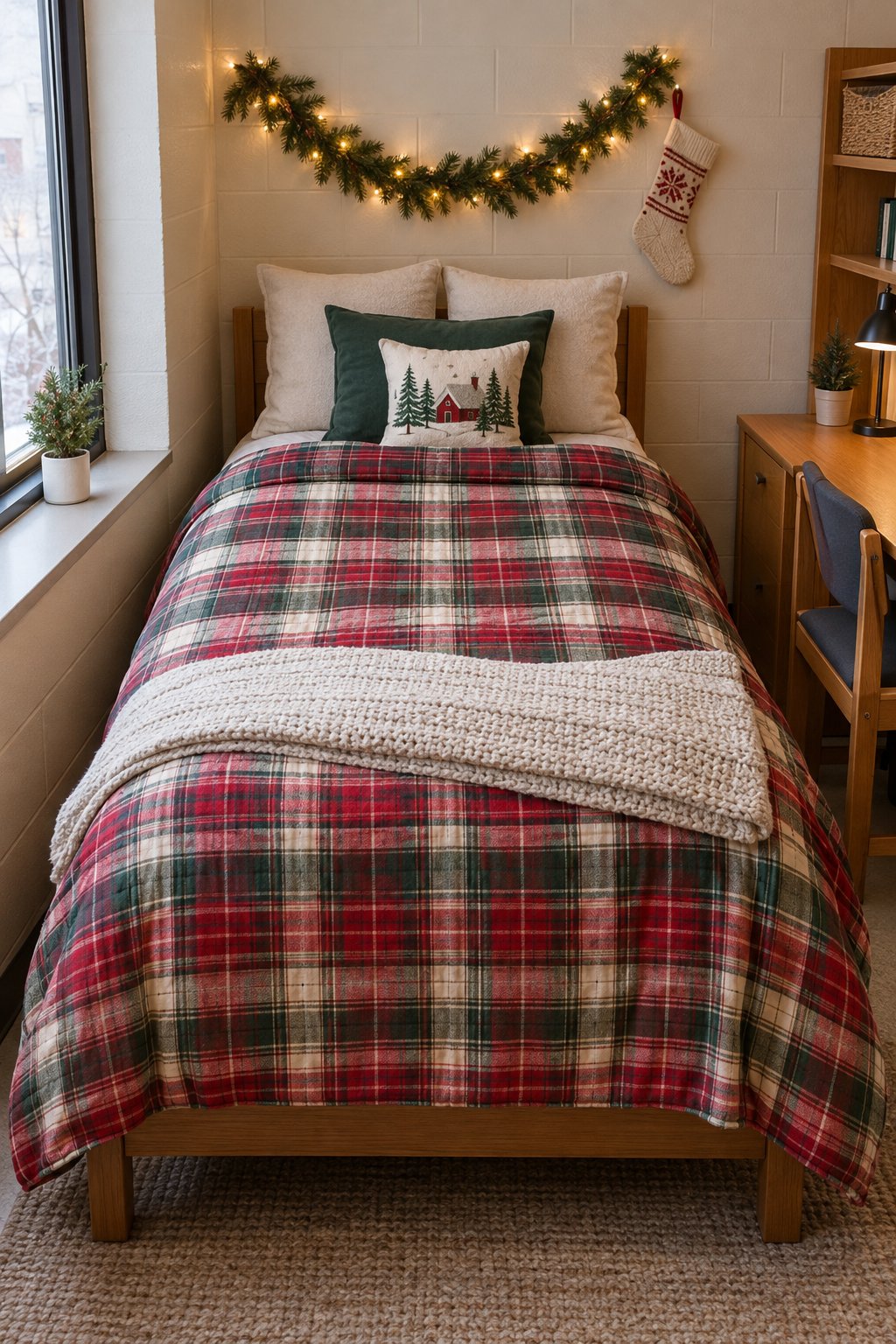 Plaid Christmas Bedding for a Dorm Twin