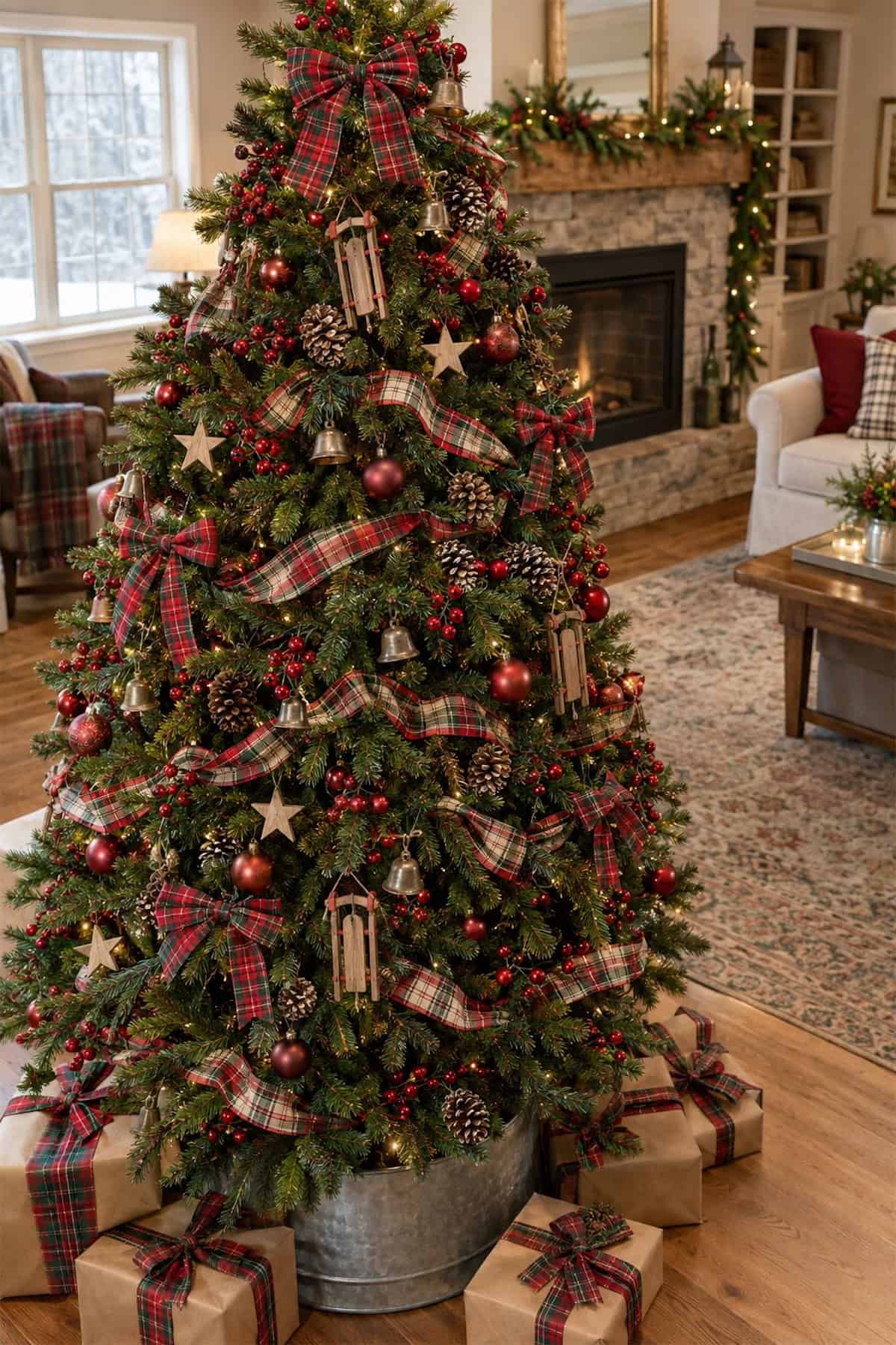 Plaid Ribbons on a Country Christmas Tree