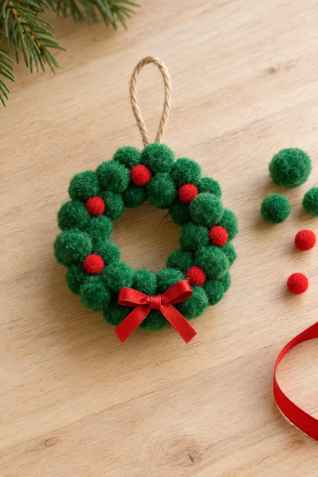 pom pom christmas wreath ornament
