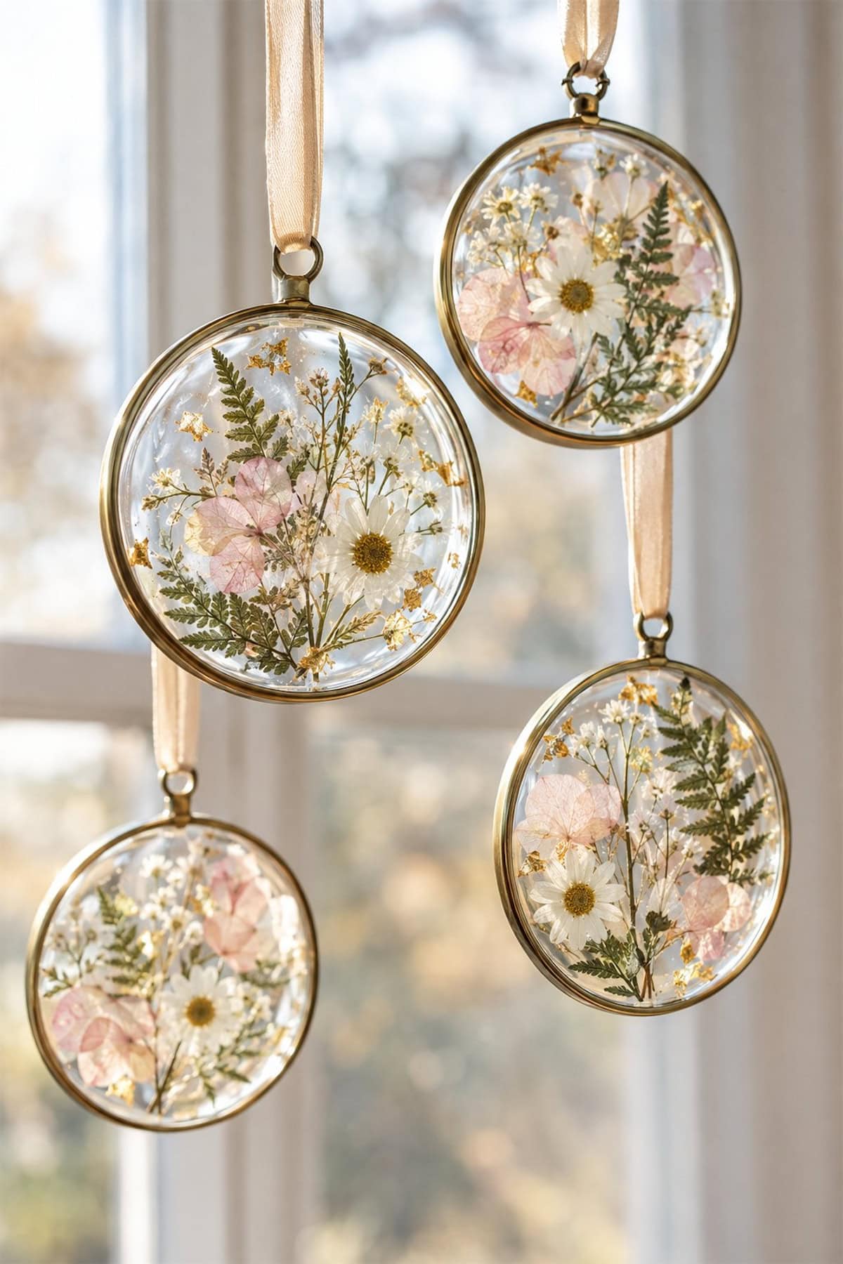 pressed flower glass ornaments