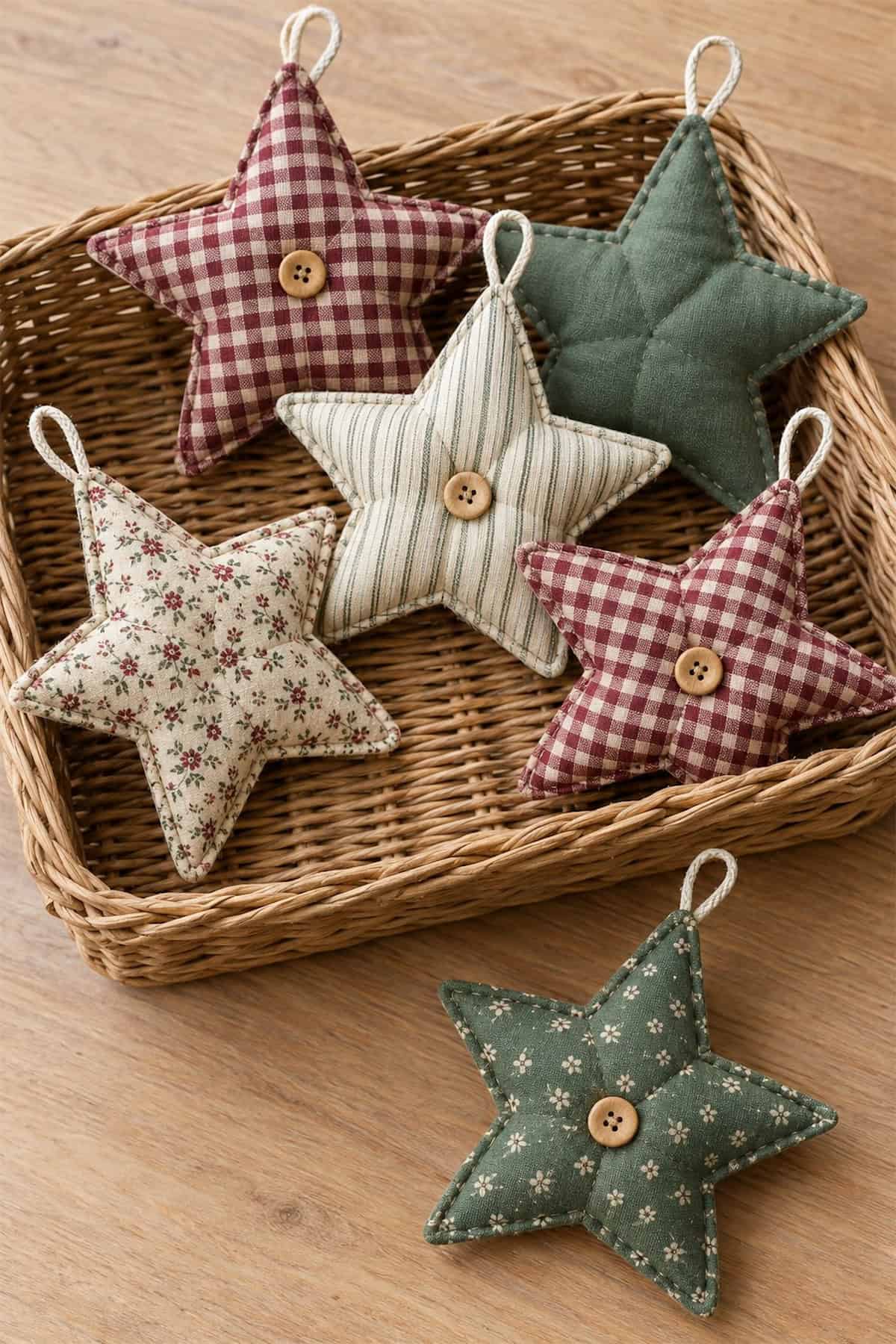 quilted fabric star ornaments