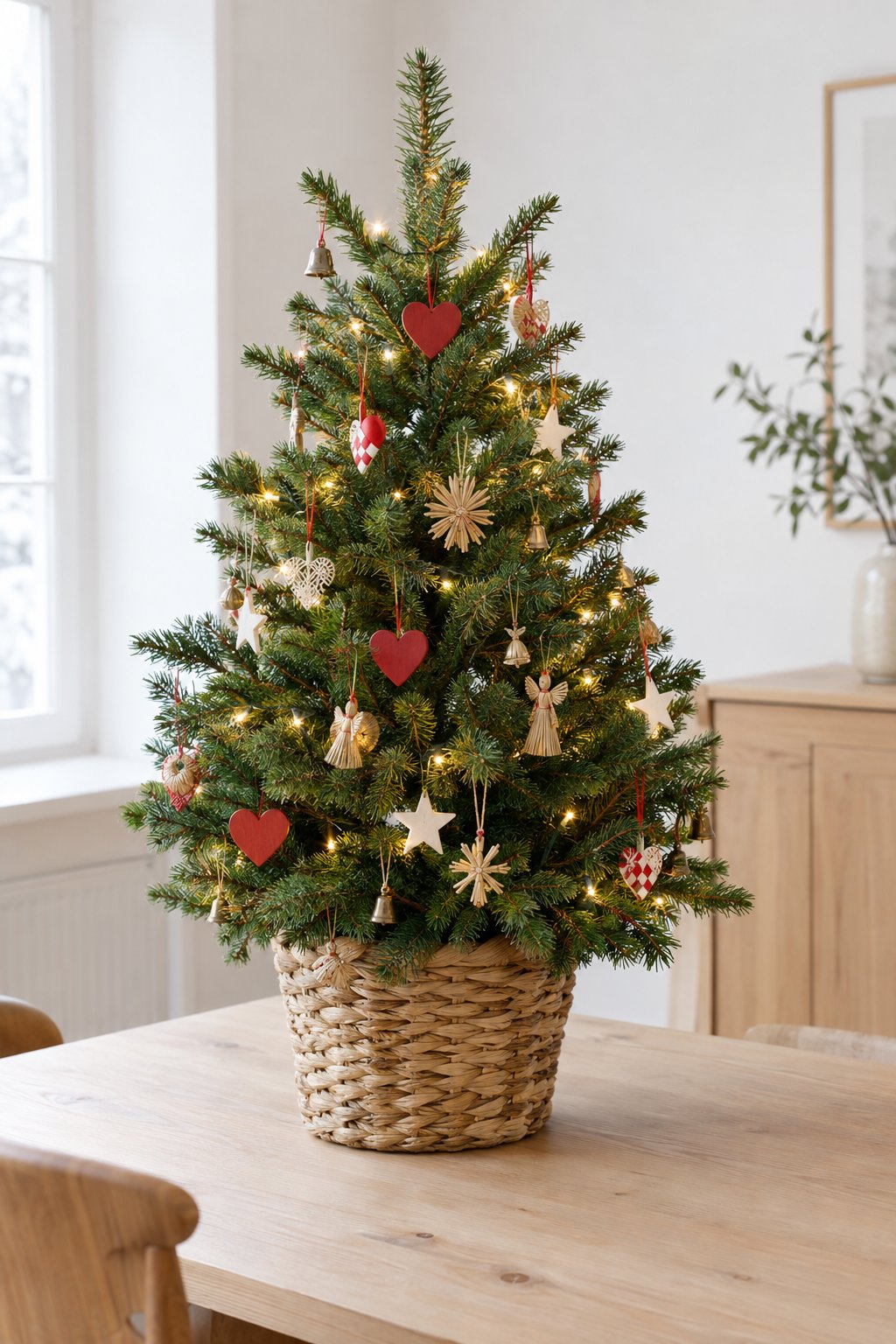 Red Hearts on a Nordic Tabletop Tree