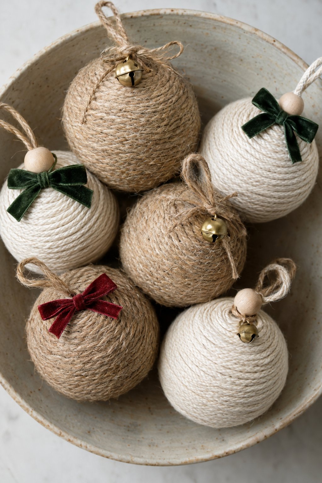 rope wrapped christmas baubles