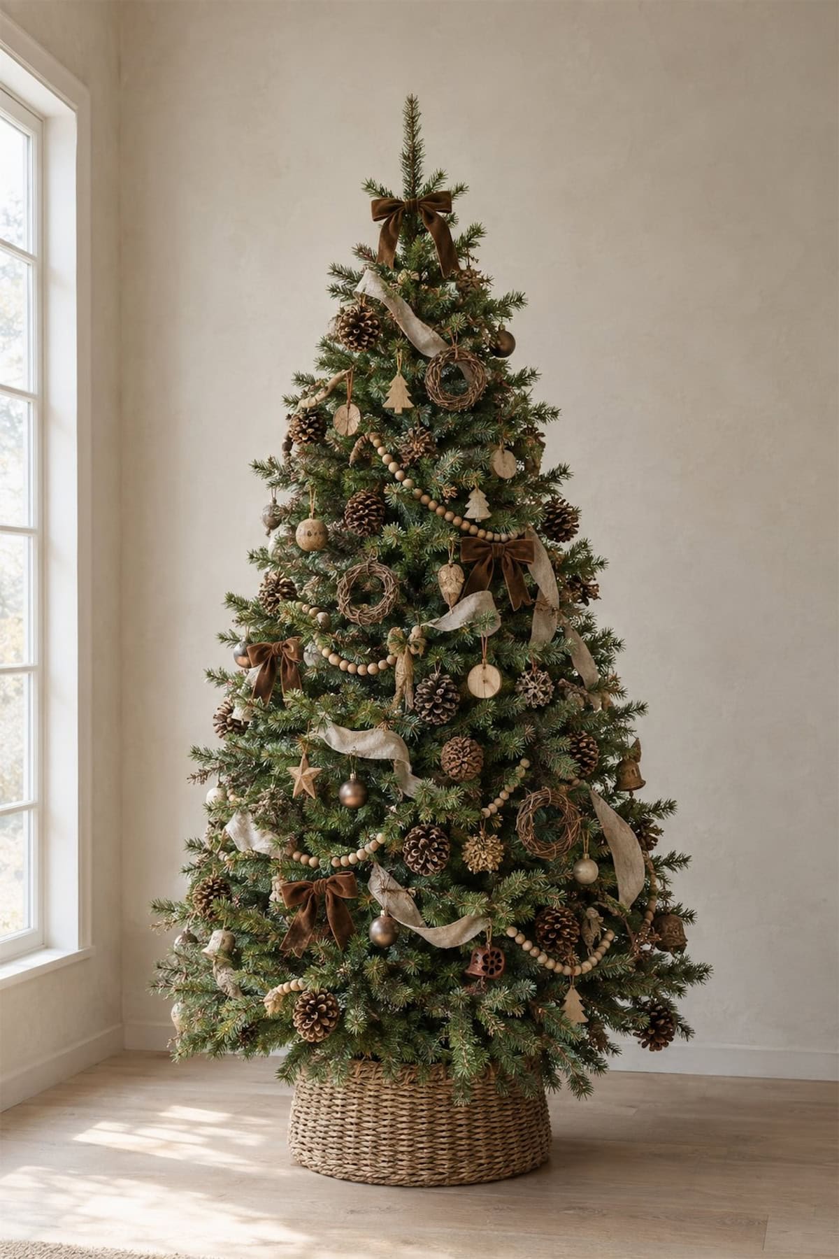 Pinecones and Wooden Beads on the Tree