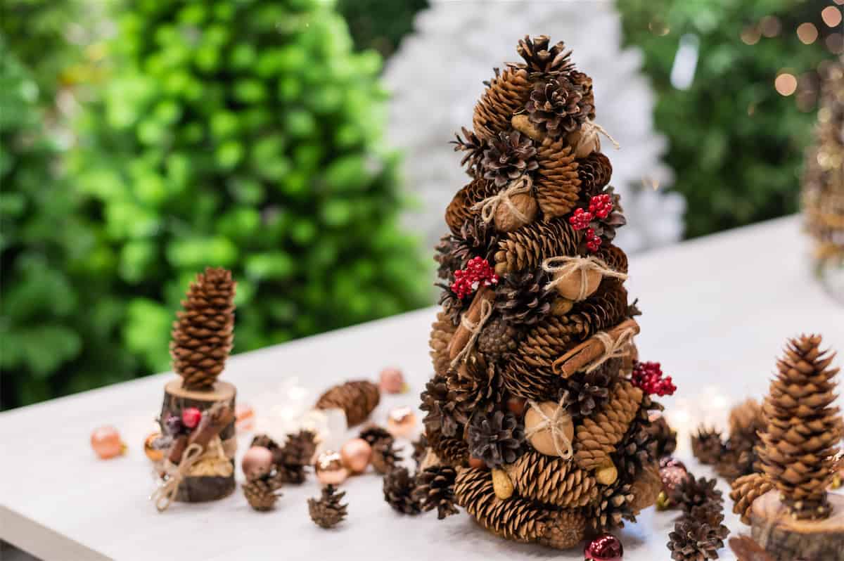 A Tabletop Tree Built from Pinecones