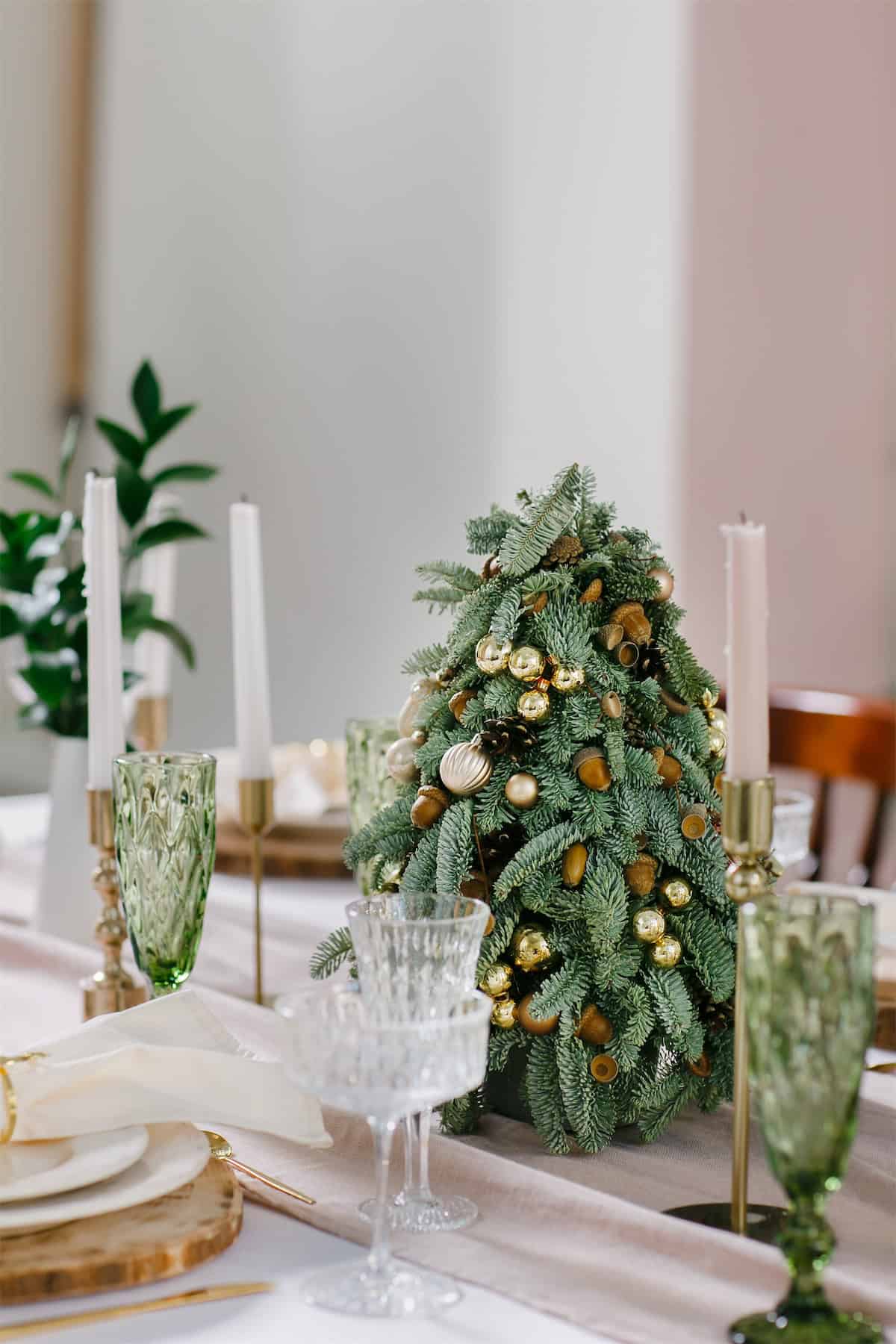 Acorns and Gold on a Tabletop Tree