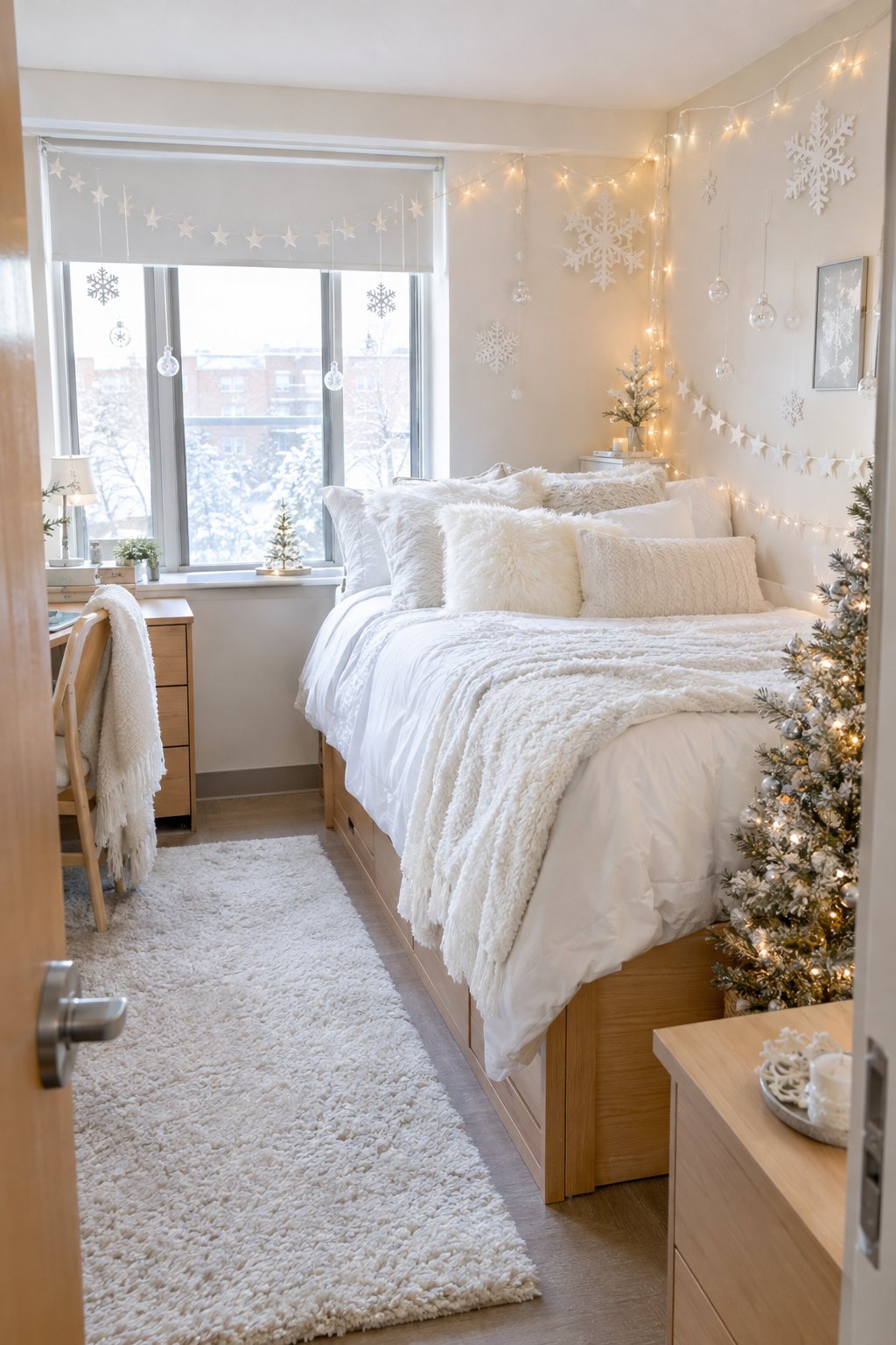 Snow-White Christmas by the Dorm Bed