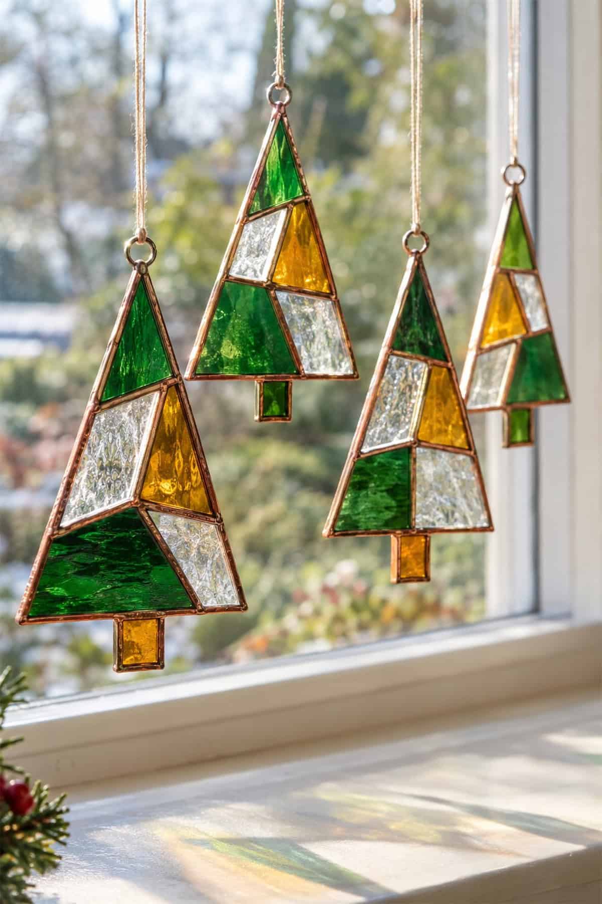 stained glass style christmas trees