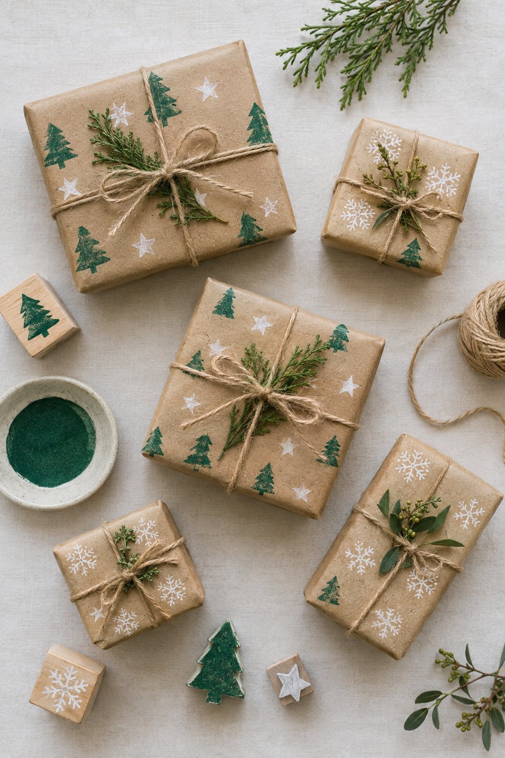 stamped kraft paper gift wrap