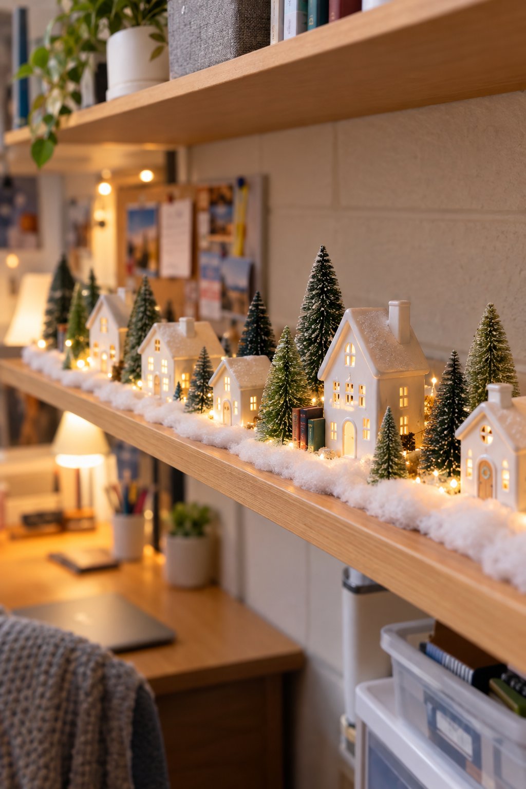 Christmas Village on a Dorm Shelf