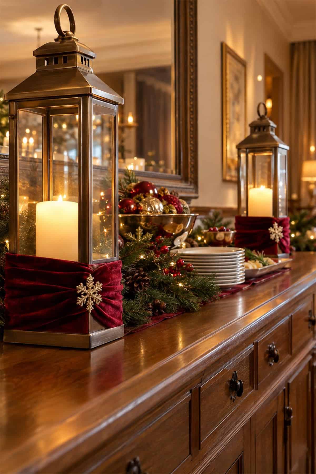 Velvet-Banded Christmas Lanterns
