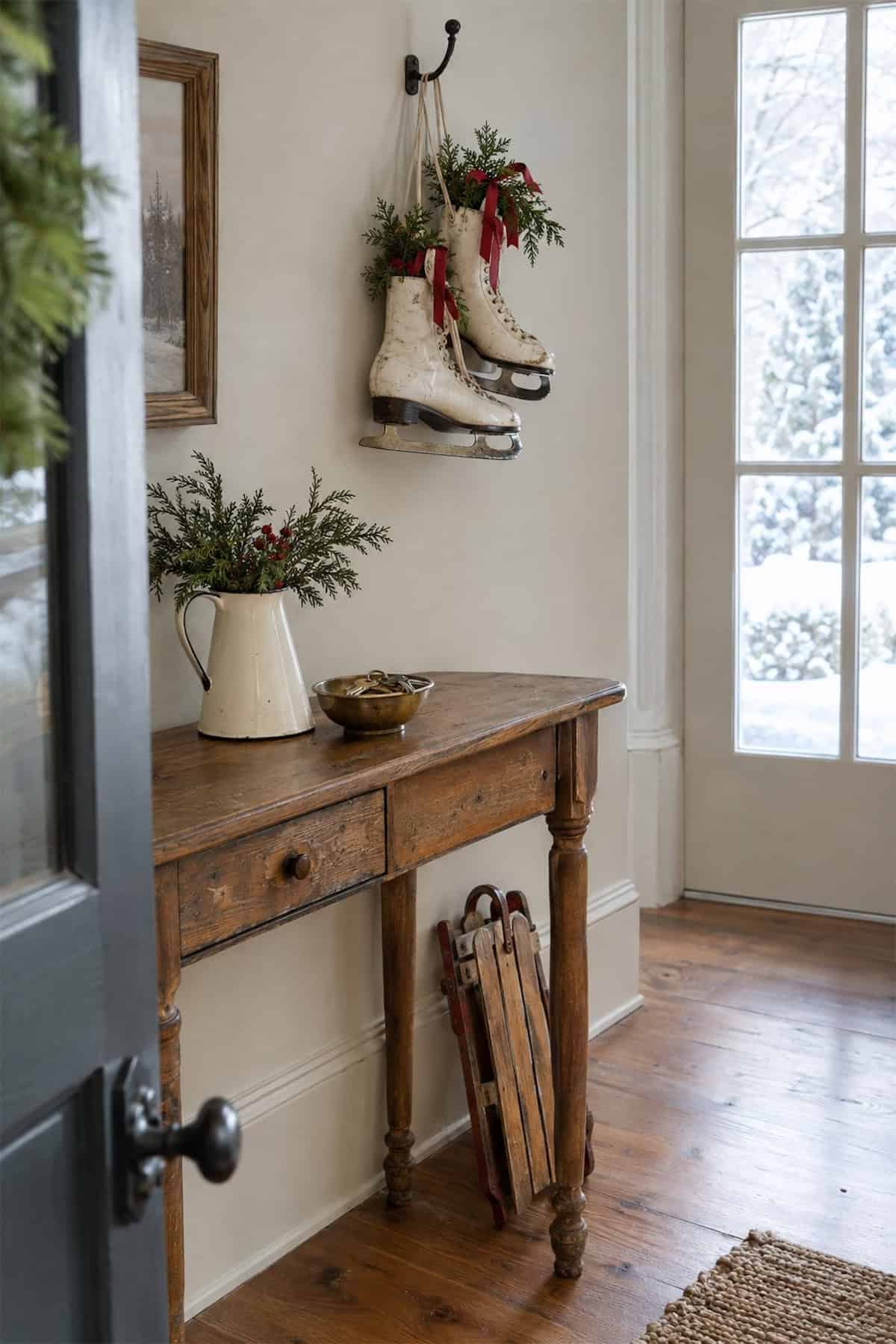 Vintage Skates Above the Christmas Entry Table