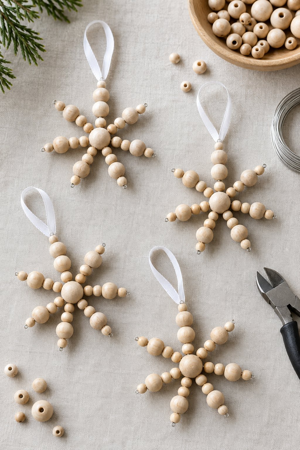 wood bead snowflake ornament