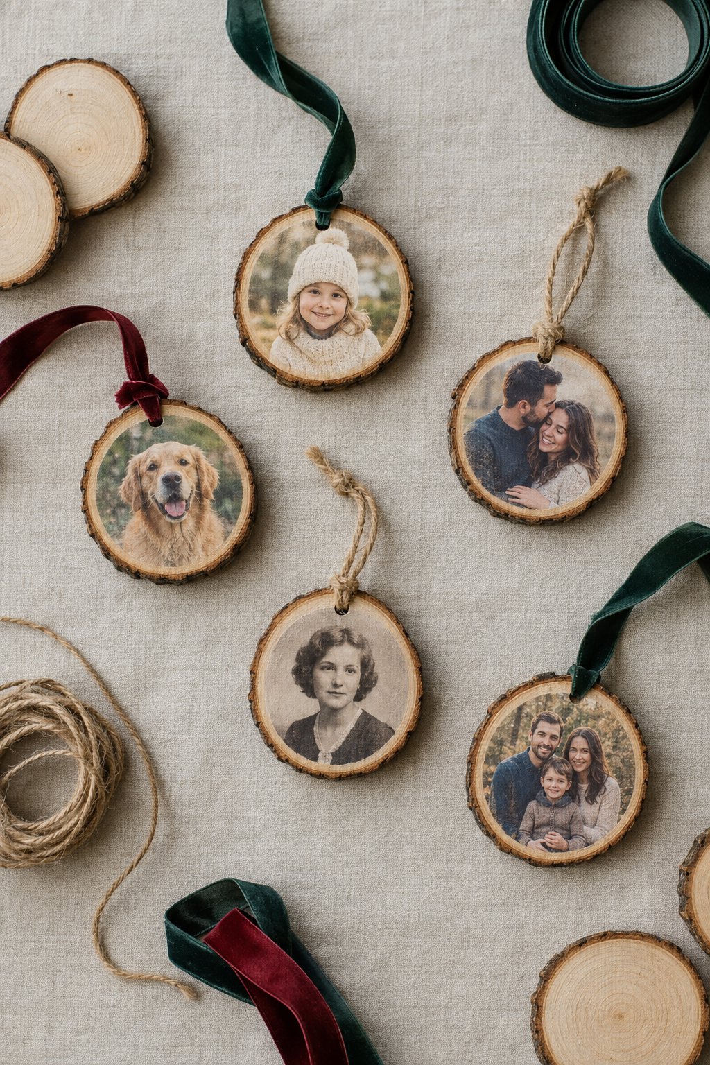 wood slice photo ornaments