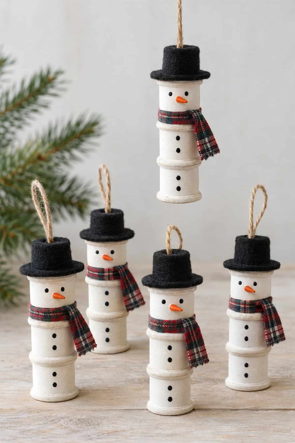 wooden spool snowman ornaments